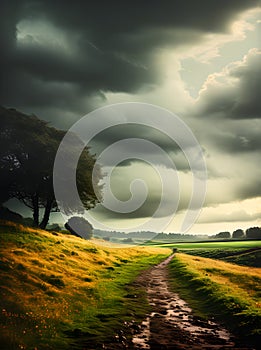 Field footpath drawing vintage storm cinematic