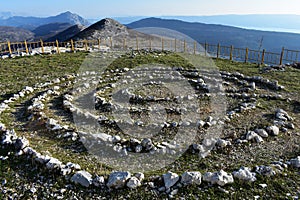 Field full of healing stones. Stone circle at the mountain