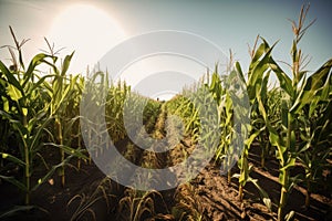 field of genetically modified crops, growing in the sun