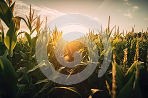 field of genetically modified crops, growing in the sun