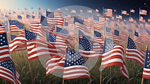 Field of Glory: American Flags Waving in the Dawn Light photo