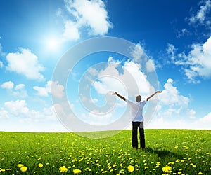 Field of grass and happy man