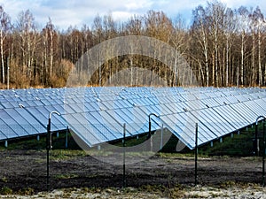 Field of Green Energy Solar Panels Glycol filled providing alternative green energy. Heat production,  delivering heating to