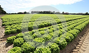field of green lettuce grown on sandy soil