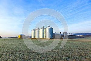 Field in harvest with silo