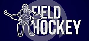 Field Hockey Font Design with Male Player Action Cartoon Graphic