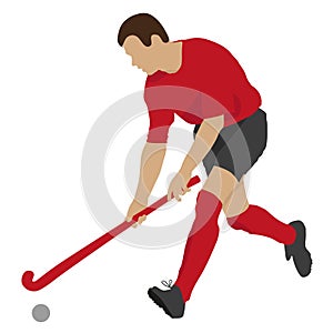 Field hockey player with ball and stick in game. Sport vector