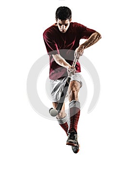 Field hockey player man isolated silhouette white background