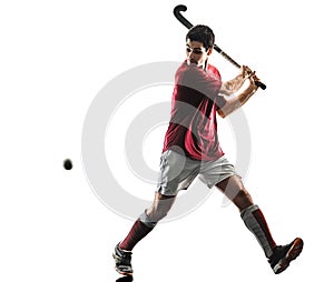 Field hockey player man isolated silhouette white background