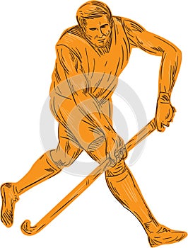 Field Hockey Player Running With Stick Drawing