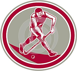 Field Hockey Player Running With Stick Retro