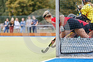 Field hockey player waiting for the penalty shot