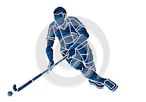 Field Hockey Sport Male Player Action Cartoon Graphic Vector