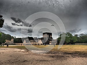 The `Juego de pelota` field esplanade in Chichen Itza. photo