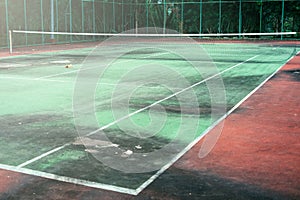 The field line and corner of court, Dirty ground of tennis court.