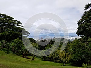 Field in the mountain with view of Honolulu