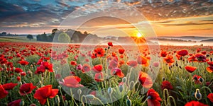 Field of poppies at dawn photo