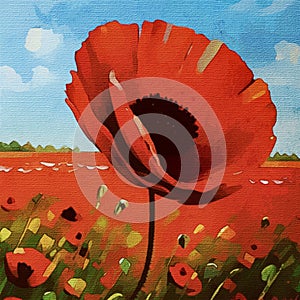 Field poppies. Watercolor painting on canvas for wall decorations, fabric patterns, covers.