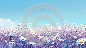 Field of Purple and White Daisies Under a Blue Sky