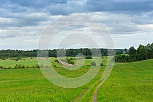 Field road in early autumn in the northwest of Russia