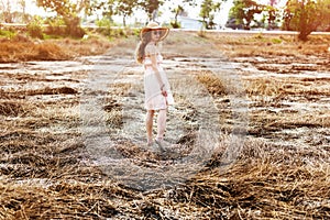 Field Solitude Tranquil Woman Journey Explore Concept