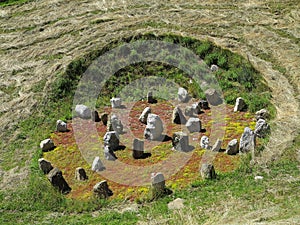Field with stonehedge replica