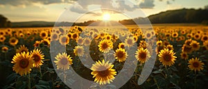 A field of sunflowers facing the sun