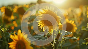 A field of sunflowers reaching towards the sun reminding us to seek out the warm healing rays of sunlight photo