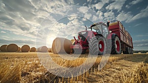 From Field to Storage - The Seamless Transfer of Straw Bales by a Tractor with Front Loader to a Transport Trailer