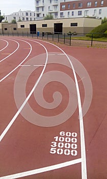 Field track starting line on a stadium