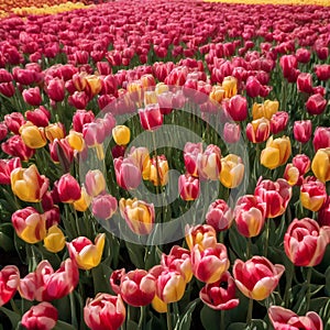 A field of tulips that move in unison, creating mesmerizing waves of color and motion2