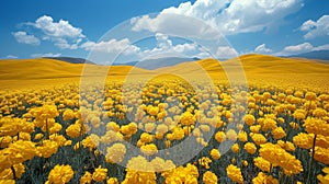Field of Yellow Flowers Under a Cloudy Sky
