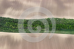 Fields from the air. Fields aerial photo. Aerial photography of green fields. Green fields aerial view.