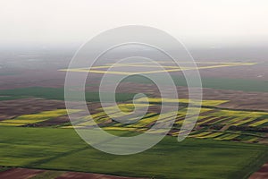 Fields from the air. Fields aerial photo. Aerial photography of green fields. Green fields aerial view.