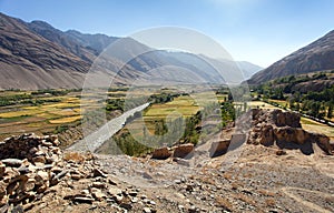 Fields aroun Panj river Tajikistan Afghanistan border