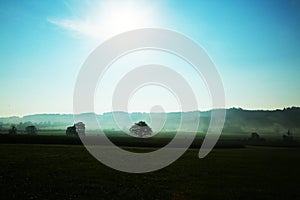 Fields in the fog towards Ammersee, autumn time