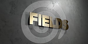 Fields - Gold sign mounted on glossy marble wall - 3D rendered royalty free stock illustration
