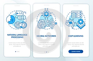 Fields of machine learning blue onboarding mobile app screen