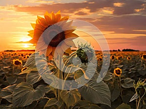 fields of radiance: sunflowers bathed in evening light