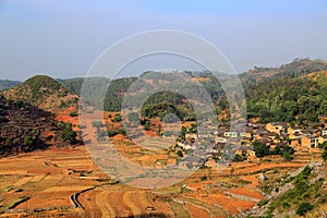 The fields and river in bama villiage