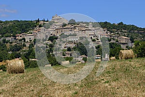 Fields and town of Joucas in Provence