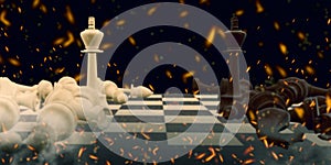 Fierce battle of chess board games 3d illustration