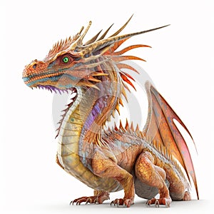 A fierce and colorful dragon on its body isolated