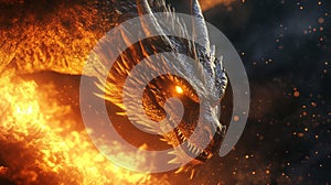 Fierce Dragon Head In Flames