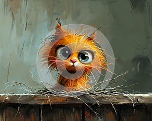 Fierce Feline: A Playful Illustration of a Spiky-Haired Kitty on photo