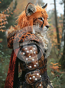 Fierce Feline Warrior in Autumn Forest