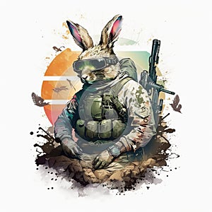 Fierce and Fluffy Bunny-themed Commando Design on White Background - Generative AI