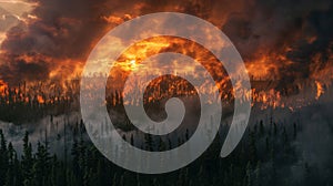 A Fierce Forest Wildfire at Dusk.AI generated image