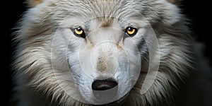 Fierce Gaze Close-Up of White Wolf Eyes in the Dark