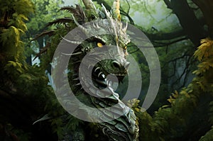 Fierce Green forest dragon. Generate Ai